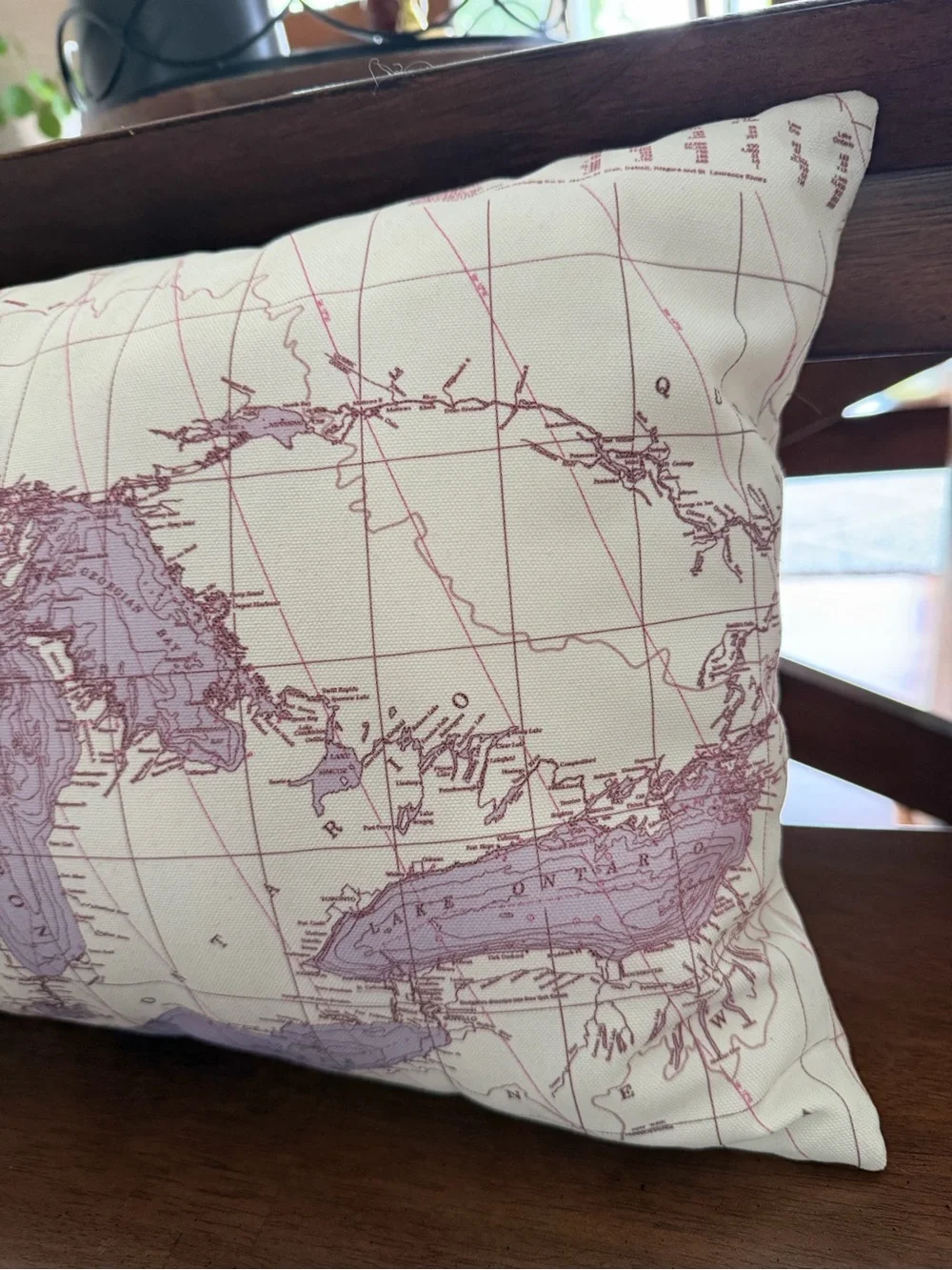 Map Print Decorative Pillow - Pink and Cream